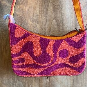 Pink & Orange Beaded Shoulder Bag with Textured Design 💜🧡💜